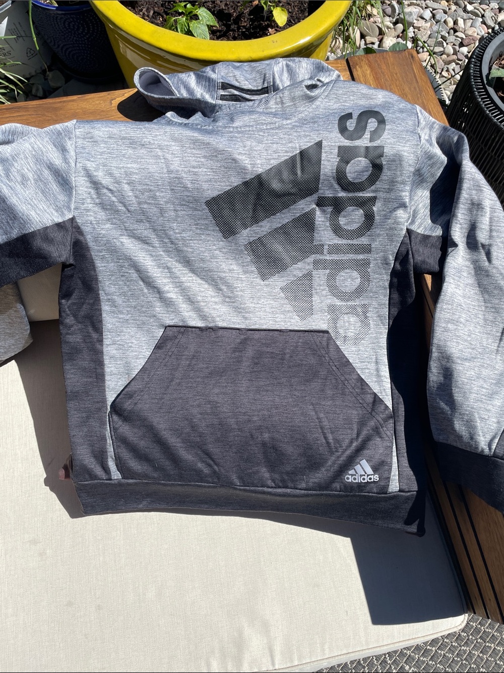 adidas Grey and Charcoal Pullover Hoodie with Large Logo